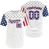Maxcorners Custom Blue Red American Flag Baseball Shirt For Men Patriotic Baseball Jerseys LM0910