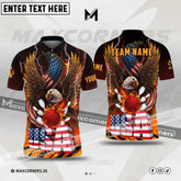 Maxcorners Bowling US Flag Eagle Fire Multicolor Option Customized Name, Team Name 3D Shirt (4 colors)