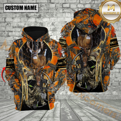Maxcorners Orange Camo Deer Hunting Custom Name Hunter Apparel With Grim Reaper Design 3D Hoodie All Over Printed Clothes