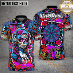 Maxcorners Darts Sugar Skull Art Graffiti Style Multicolor Customized Name, Team Name 3D Polo Shirt