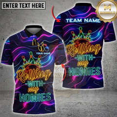 Maxcorners Bowling Neon Rolling With My Homies Personalized Name 3D Unisex Shirt