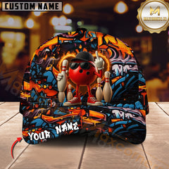 Maxcorners Street Bowling Attitude Graffiti Pattern Multicolor Personalized Name 3D Cap