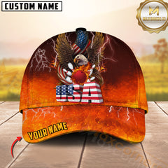 Maxcorners Bowling US Flag Eagle Fire Multicolor Personalized Name 3D Cap