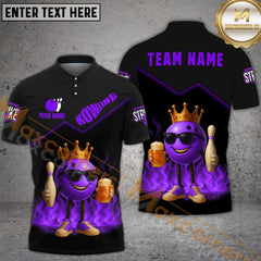 Maxcorners Bowling Shirt King Ball Beer Style Personalized Name, Team Name 3D Shirt (4 Colors)