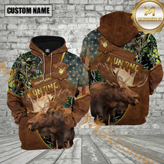 Maxcorners Premium Moose Hunter Green Camouflage 3D Full Print Hoodie Best Gift For Hunter