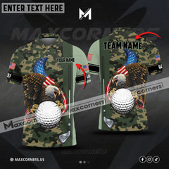 MaxCorners Customized Name Premium Eagle US Camo Golf Multicolor Option 3D Polo Shirt