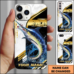 Maxcorners Marlin Fishing Hook Graphic & Jumping Fish Art Personalized Name Phone Case