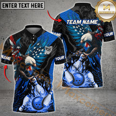 Maxcorners Patriotic Eagle US Flag Bowling Jersey Multicolor Option Customized Name, Team Name 3D Polo Shirt