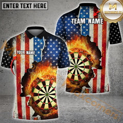 Maxcorners Us Flag Dartboard Flame Darts Jersey Customized Name, Team Name 3D Polo Shirt