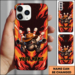 Maxcorners Bowling Wild West Gunman Flaming Pins Cartoon Style Personalized Name 3D Phone Case