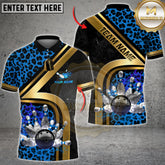Maxcorners Bowling Gold Diagonal Stripe Leopard Pattern Multicolor Customized Name, Team Name 3D Shirts