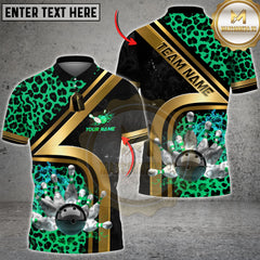 Maxcorners Bowling Gold Diagonal Stripe Leopard Pattern Multicolor Customized Name, Team Name 3D Shirts