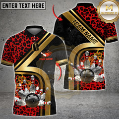 Maxcorners Bowling Gold Diagonal Stripe Leopard Pattern Multicolor Customized Name, Team Name 3D Shirts