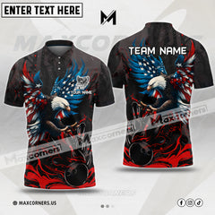 Maxcorners Bowling Almighty American Eagle US Flag Multicolor Customized Name 3D Polo Shirt (4 Colors)