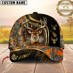 Maxcorners Golden Hunting Orange Camouflage Personalized Name 3D Cap (Deer/Moose/Boar/Turkey/Duck)