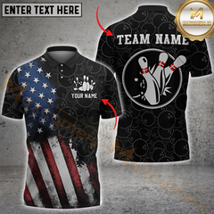 Maxcorners Bowling American Flag Customized Name, Team Name 3D Unisex Shirt
