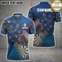 Maxcorners Us Flag Thunder Lightning Darts Jersey Personalized Name, Team Name 3D Polo Shirt