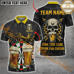 Maxcorners Darts Skull And Beer Customized Name, Team Name 3D Polo Shirt