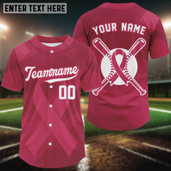 Maxcorners Custom Pink Ribbon Baseball Jerseys For Men Breast Cancer Awareness Baseball Shirt LM1109