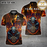 Maxcorners Darts Shirt Fire Bull Mascot Flaming Dartboard Multicolor Options Personalized Name, Team Name Unisex 3D Shirt (4 Colors)