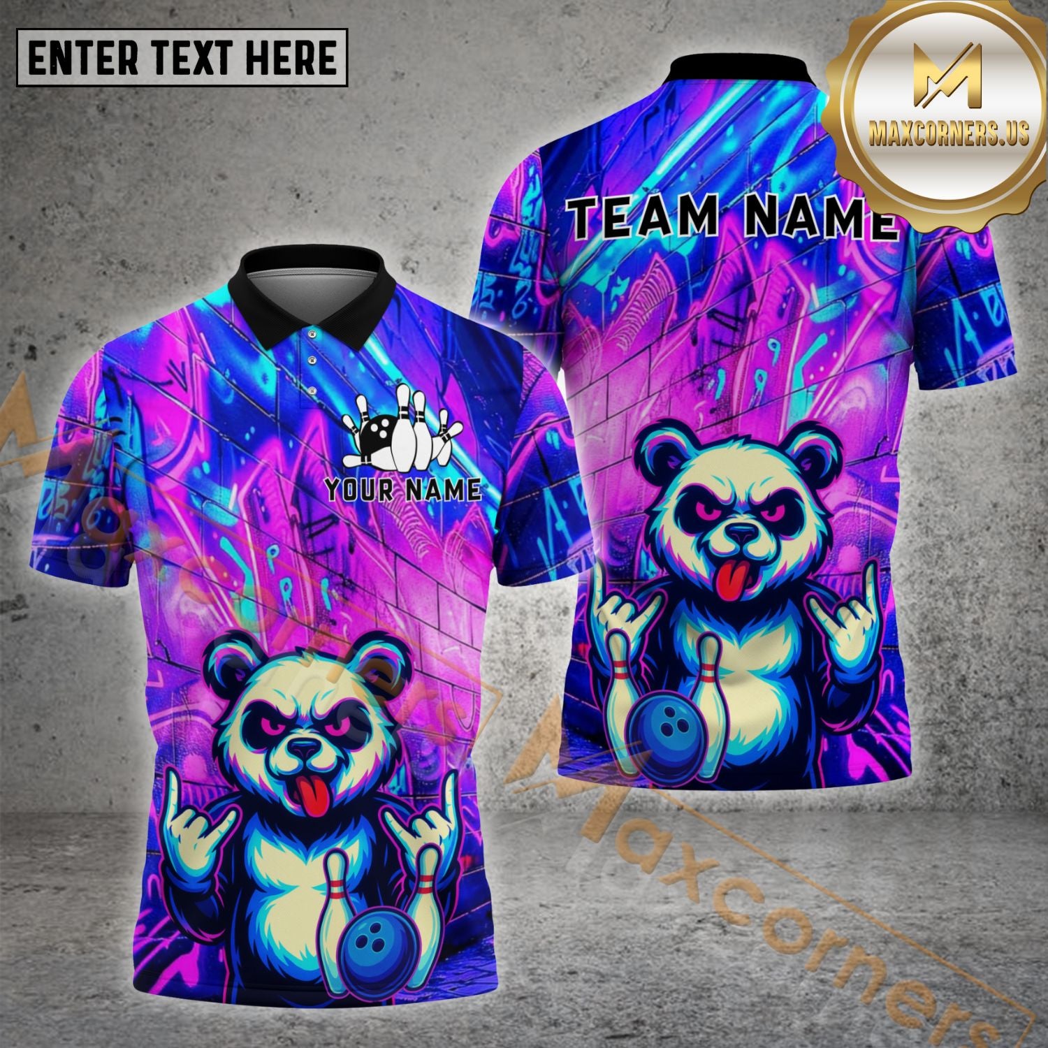 Funny Panda Graffiti Bowling Jersey – Personalized Name & Team, Multicolor 3D Shirt for Bowling Lovers