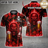 Maxcorners Bowling Skull Flame Beer Multicolor Options Personalized Name, Team Name 3D Shirt (4 Colors)