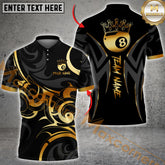 Maxcorners Billiards Shirt Gold 8 Ball Crown Tribal Swirl Design Multicolor Options Personalized Name, Team Name 3D Shirt (4 Colors)