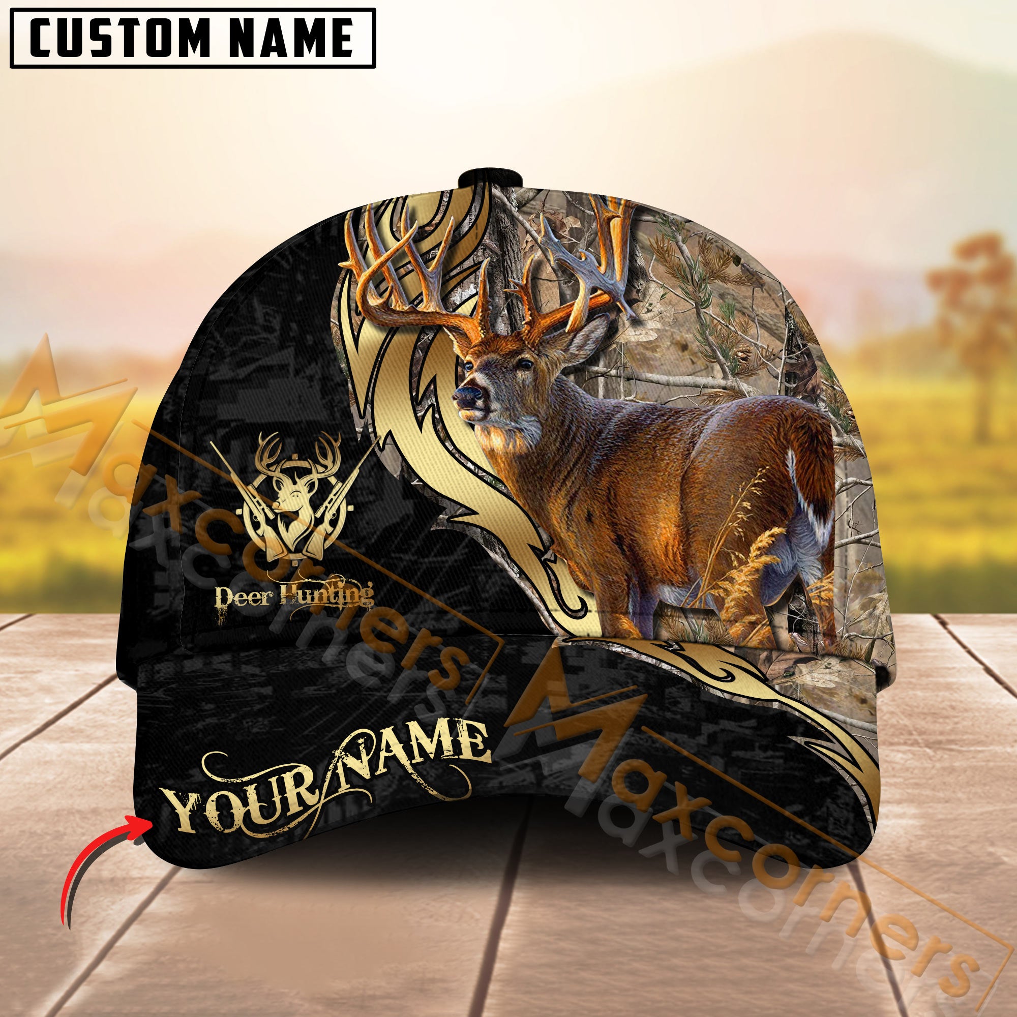 Realistic Buck Deer Hunting Hat Custom Name – Grass Brown Camo Hunter Cap for Outdoor Men