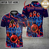Maxcorners Bowling Shirt Neon Glow Pin & Ball Style Multicolor Options Personalized Name, Team Name 3D Shirt (4 Colors)