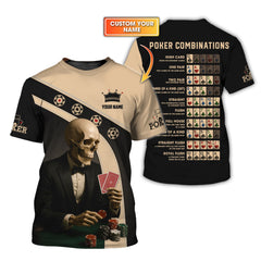 Maxcorners Personalized Name Skeleton Playing Poker Shirts, Funny Poker T-Shirt, Men’s Poker PolosLM1009