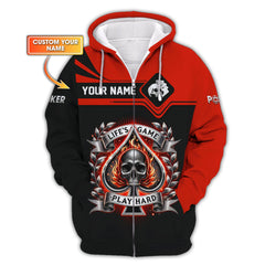 Maxcorners Life's Game Play Hard Poker Skull 3D Design T-Shirt, Poker Shirts, Gift For Poker PlayersLM1009