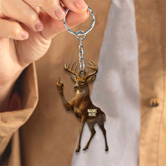Maxcorners Personalized Funny Deer Buck Fukin' Finger Hunting Acrylic Christmas Ornament And Keychain Custom Gift For Hunters 2D Flat