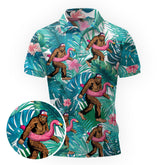 Maxcorners Tropical Flamingo Float Foot Golf Polo Shirt