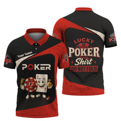 Maxcorners Custom Name Poker Shirt - Red Black Tee with Chip, Card & “Do Not Fold†QuoteLM1009