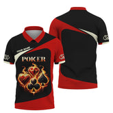 Maxcorners Custom Fiery Poker T-Shirt - Glowing Card Suits & Bold Black-Red Design, Gift For Poker PlayersLM1009
