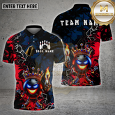 Maxcorners Bowling Shirt Fire Crown Ball Graffiti Style Multicolor Options Personalized Name, Team Name Unisex 3D Shirt (4 Colors)