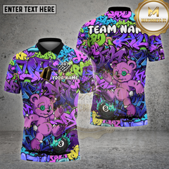 Maxcorners Billiards Shirt Graffiti Bear 8-Ball Multioptions Personalized Name, Team Name Unisex 3D Shirt (4 Colors)