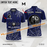 Maxcorners Billiards 8 Spider Web Pattern Multicolor Options Personalized Name, Team Name 3D Polo Shirt (4 Colors)