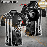 Maxcorners Billiards 8 Ball & 9 Ball America Flag Pattern Multicolor Options Personalized Name, Team Name 3D Polo Shirt (4 Colors)