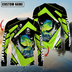 Maxcorner Mahi-Mahi Fishing Jersey Green Line Pattern Personalized 3D Long Sleeve Shirt