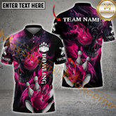 Maxcorners Bowling Ball and Pins Fire Skull Premium Pattern Multicolor Option Customized Name & Team Name 3D Shirt (4 colors)