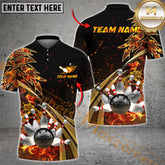 Maxcorner Bowling Ball & Pins Flame Premium Golden Line Jersey Sport Multicolor Option Customized Name 3D Shirt (6 Colors)