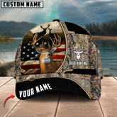 Maxcorners Deer Hunting American Flag Pattern Multicolor Personalized Name 3D Cap (4 colors)