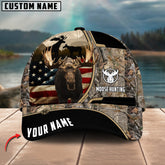 Maxcorners Moose Hunting American Flag Pattern Multicolor Personalized Name 3D Cap (4 colors)