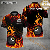 Maxcorners Billiard Fire 8 Ball Flame Pattern Jersey Sport Multicolor Options Personalized Name, Team Name 3D Polo Shirt (4 Colors)