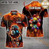 Maxcorners Billiard Funny Fire 8 Ball Multicolor Options Personalized Name, Team Name 3D Polo Shirt (4 Colors)