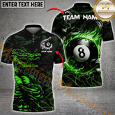 Maxcorners Billiard Ball 8 Flame Crocodile Multicolor Options Personalized Name, Team Name 3D Polo Shirt (4 Colors)