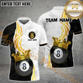 Maxcorners Billiards 8 Ball Crown King Gradient Line Premium Multicolor Options Personalized Name, Team Name 3D Polo Shirt (4 Colors)