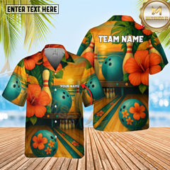 Maxcorners Sunset Tropical Pattern Bowling Room Multicolor Customized Name, Team Name Hawaiian Shirt