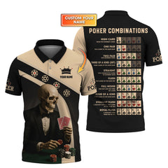 Maxcorners Personalized Name Skeleton Playing Poker Shirts, Funny Poker T-Shirt, Men’s Poker PolosLM1009